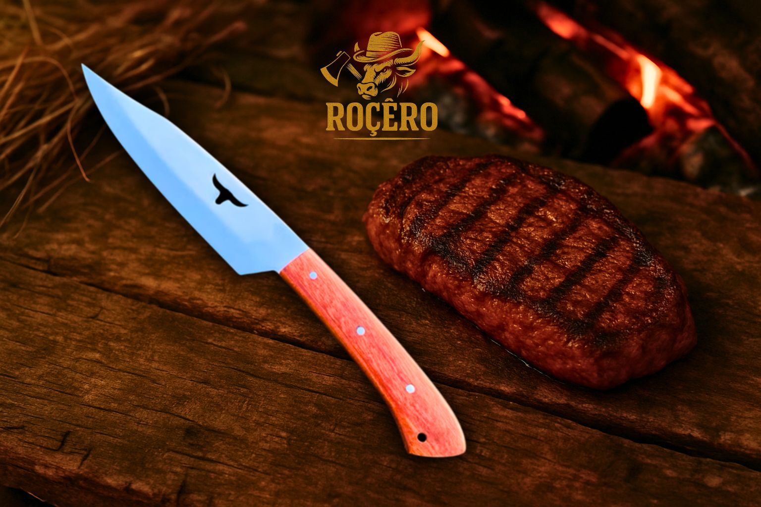 Faca AMANSA BICHO inox Artesanal - Caçador - com bainha de couro legítimo - Edição Rocêro