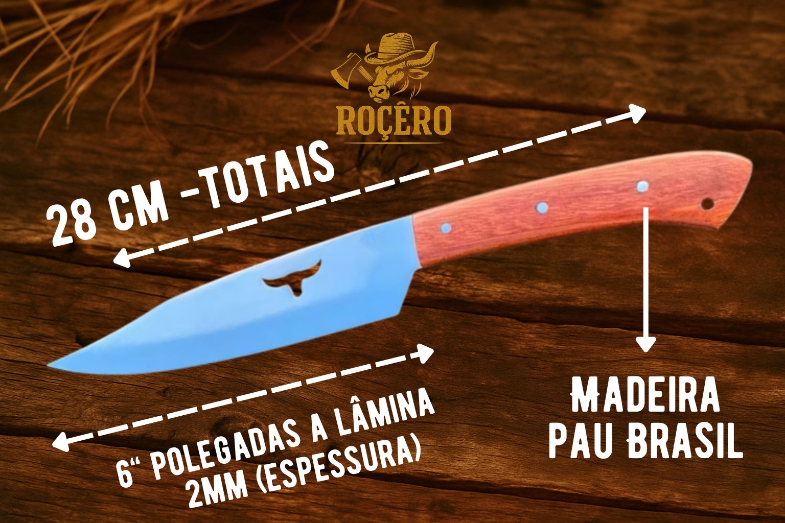 Faca AMANSA BICHO inox Artesanal - Caçador - com bainha de couro legítimo - Edição Rocêro