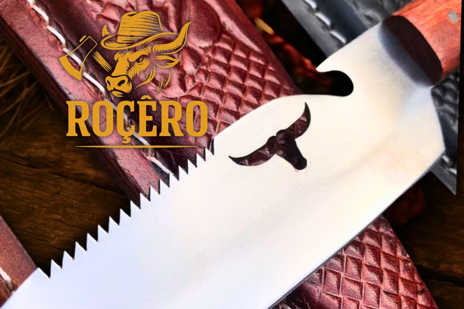 Faca CAÇADOR Inox Artesanal com Abridor, Serra e Bainha de Couro – Afiada pra Churrasco e Pesca