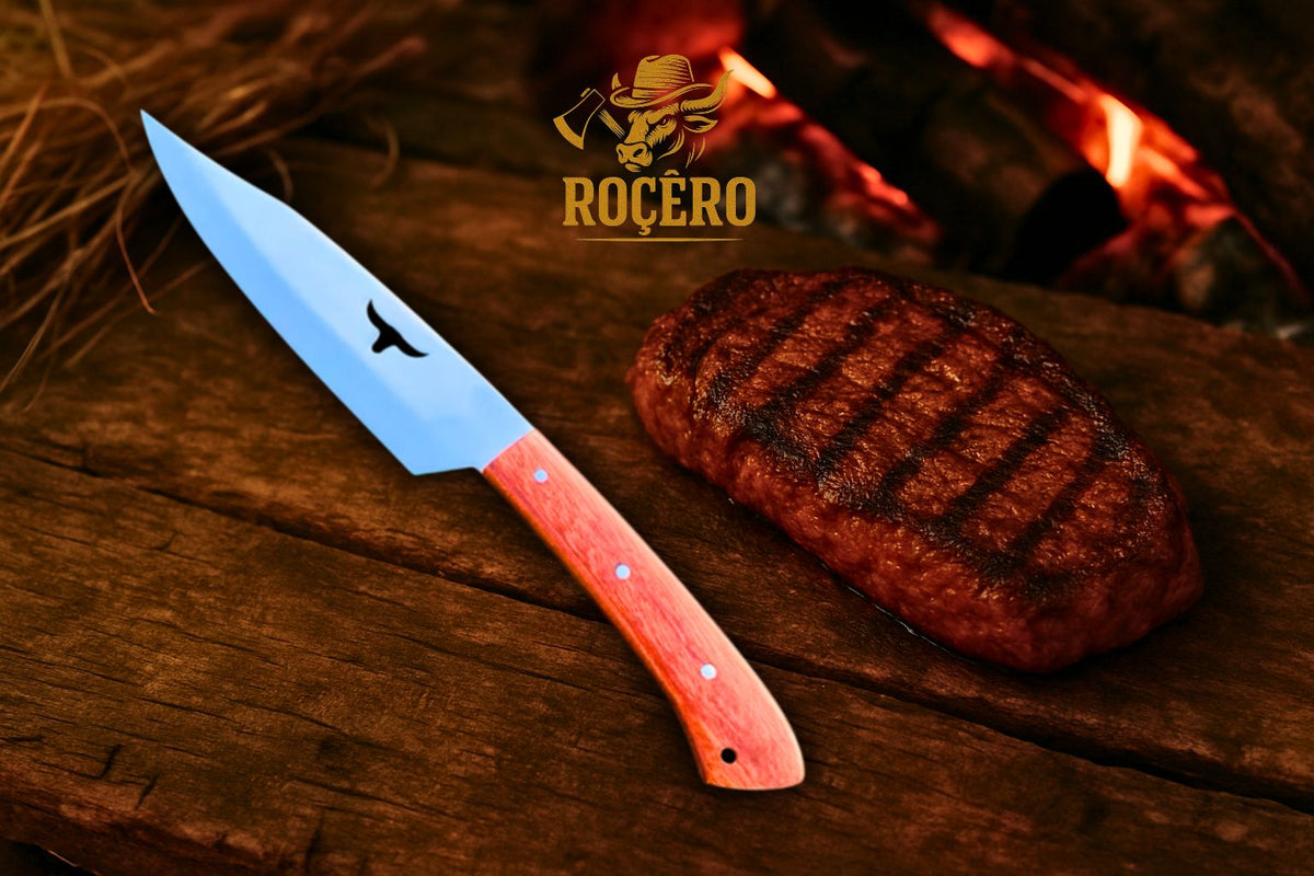 Faca AMANSA BICHO inox Artesanal - Caçador - com bainha de couro legítimo - Edição Rocêro