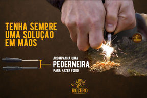 FACA PÉ NA TRILHA 7 EM 1 - faca esportiva sobrevivência, caça, pesca com Bainha, Apito, Amolador, Pederneira - Edição Rocêro