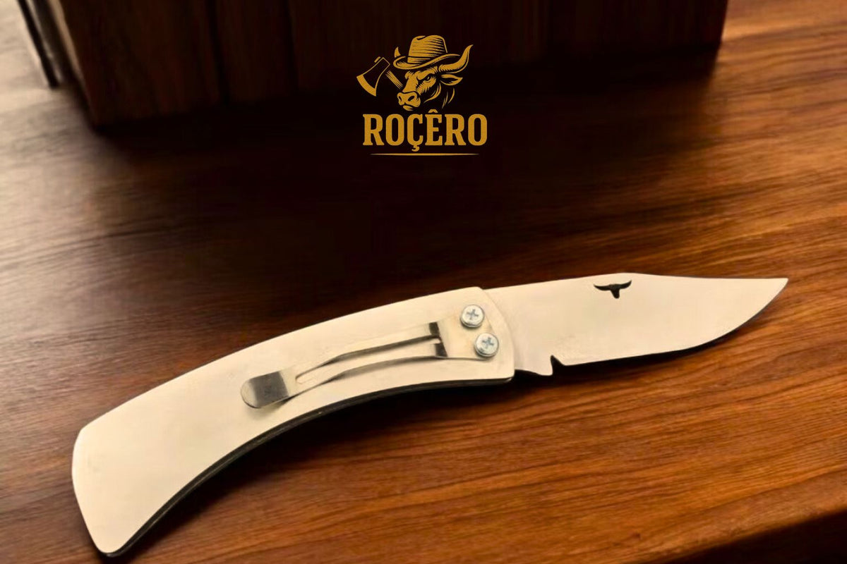 Canivete BICHO SOLTO de Bolso cromado Inox 420 Madeira Artesanal com Presilha – Edição Roçêro