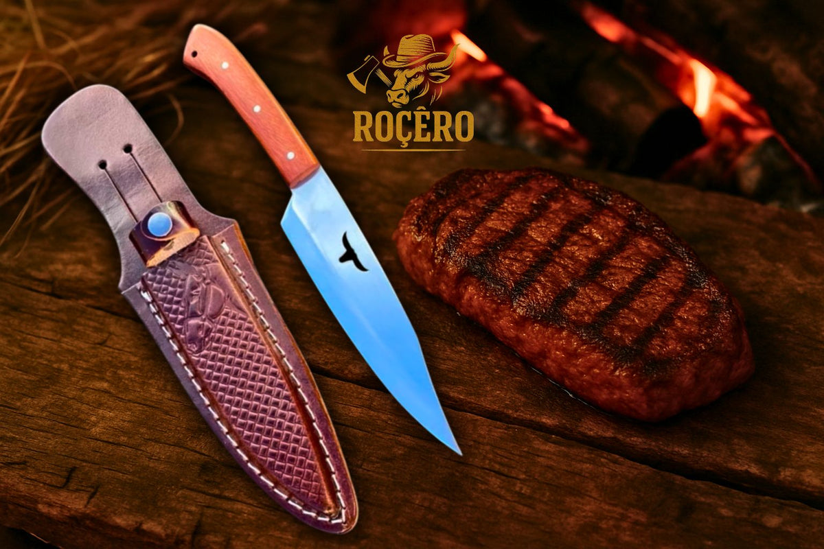 Faca AMANSA BICHO inox Artesanal - Caçador - com bainha de couro legítimo - Edição Rocêro