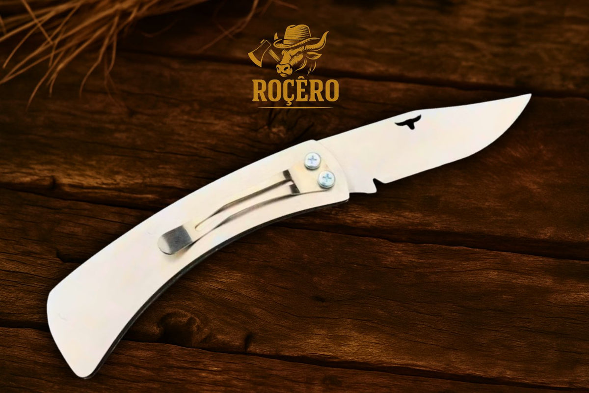 Canivete BICHO SOLTO de Bolso cromado Inox 420 Madeira Artesanal com Presilha – Edição Roçêro
